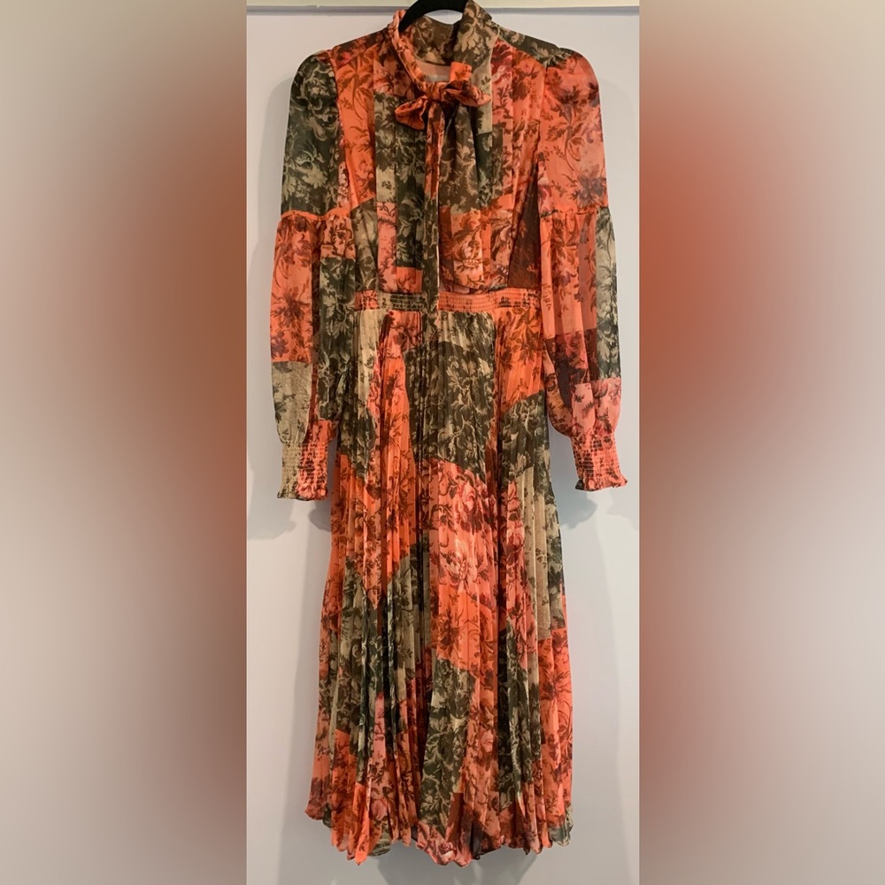 Excellent Condition, Rachel Parcell- Pleated Chiffon Midi Dress w/ Bow, Size 0